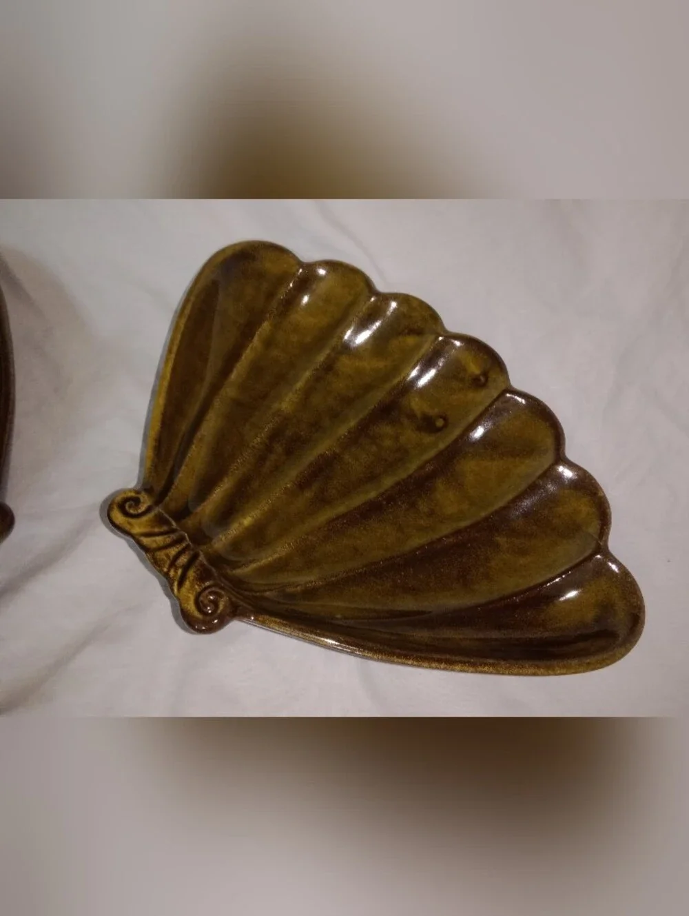 Vintage Ceramic California Pottery USA Fan Snack Dish Set of 2 MCM Mid Century